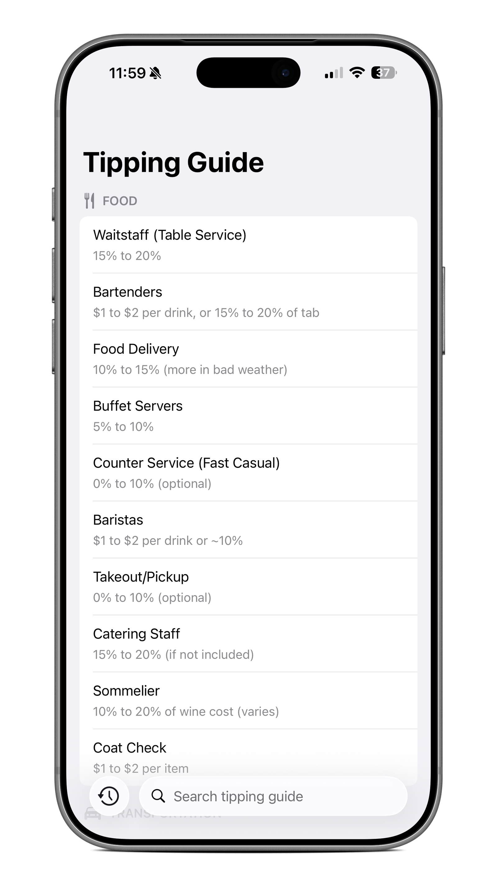 TipCalculate Settings Screen